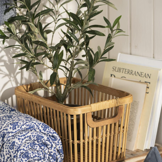 Kurv m/greb åben flet bambus / Stor