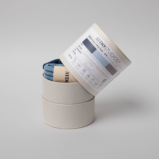 Ribbed Neps Cotton Sock / Mid Calf / Dark Blue/Sky Blue/Grey Melange