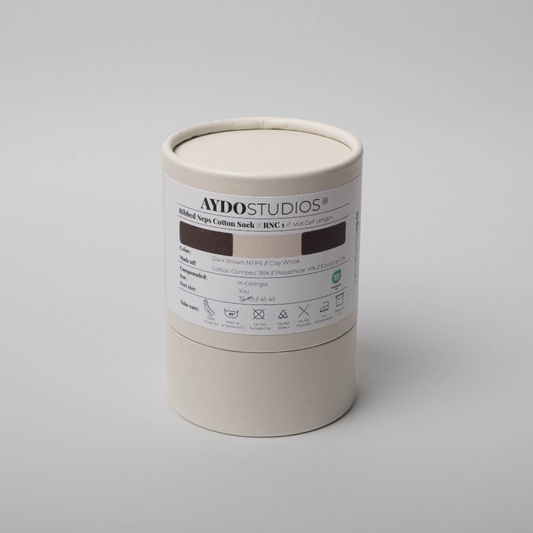 Ribbed Neps Cotton Sock / Mid Calf / Dark Brown/Clay White