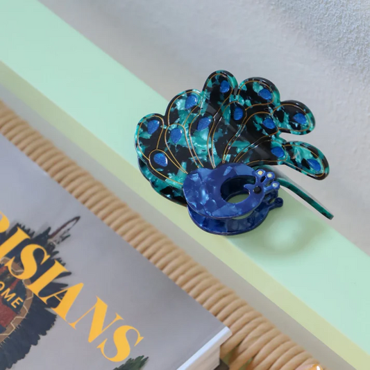 Påfugl Hårklemme / Blå/Grøn