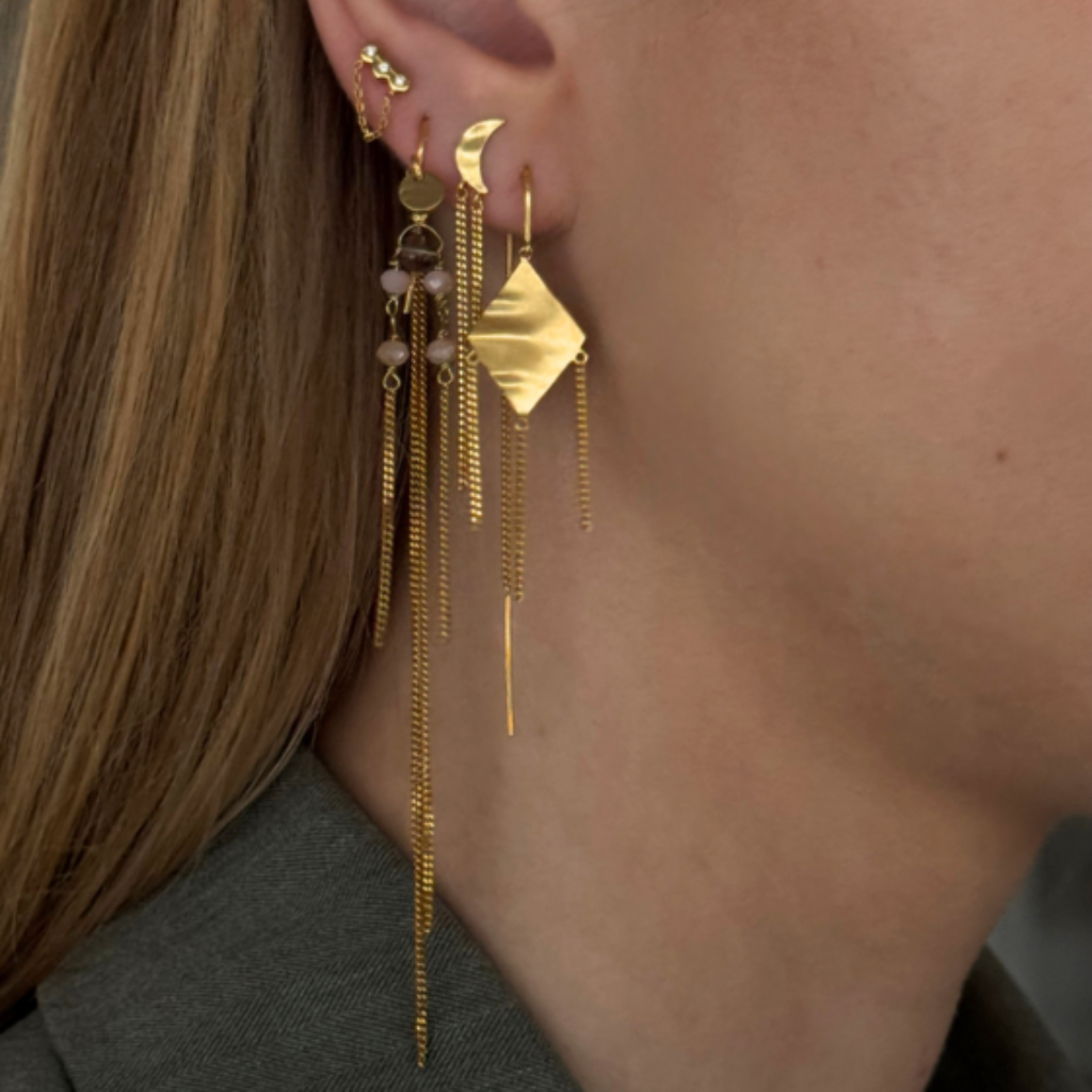 Bounce Earring with Chains and Behind Ear Pendant / Single