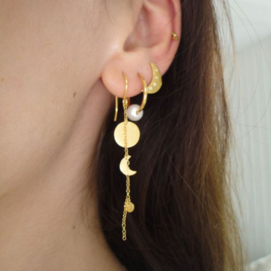 Sun and Moon Earring with Chain / Single