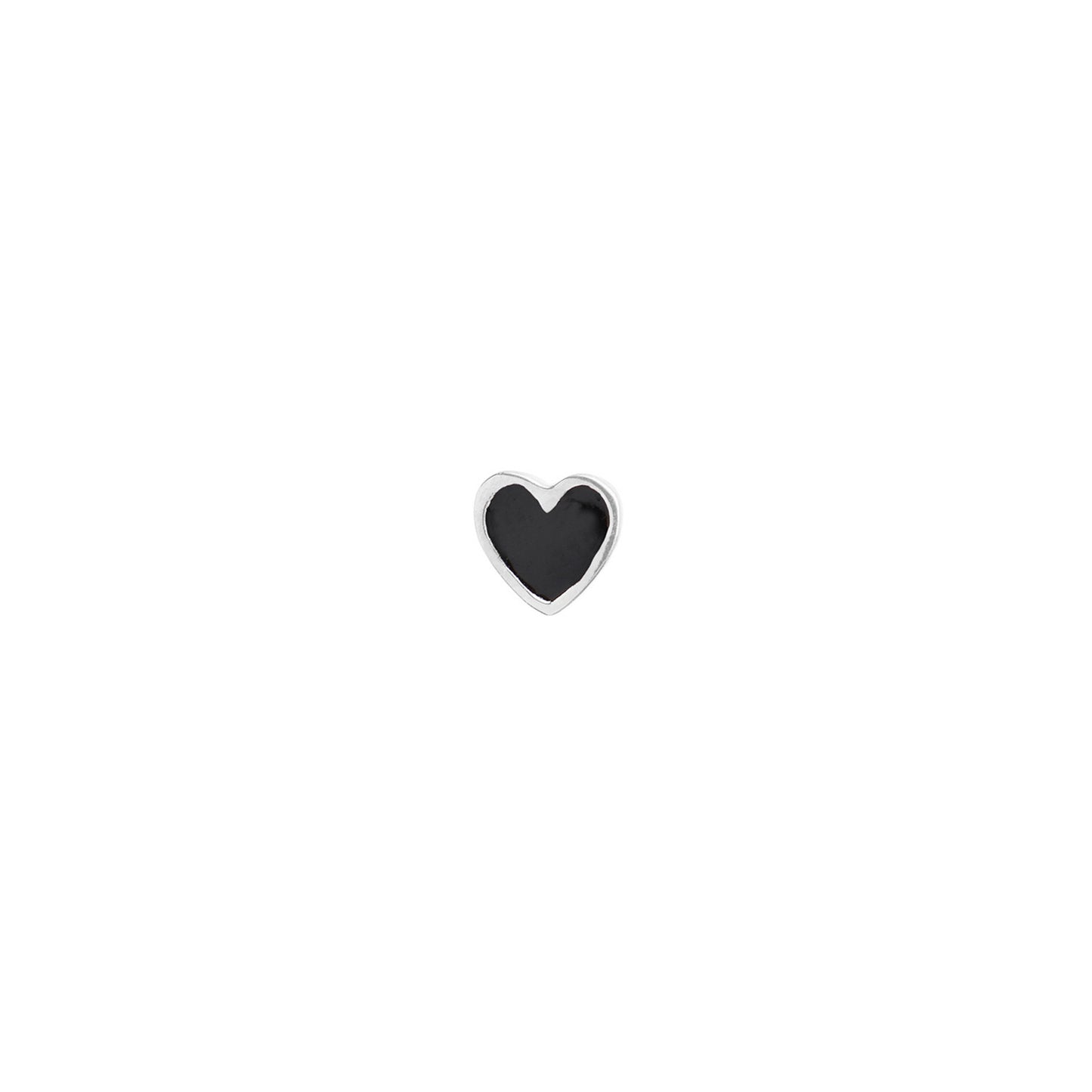 Petit love heart black enamel silver