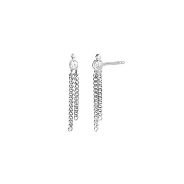 Big dot earring silver with two chains