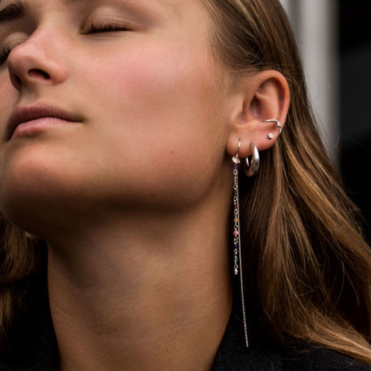 Petit gemstones with long chain earring silver / Berry mix