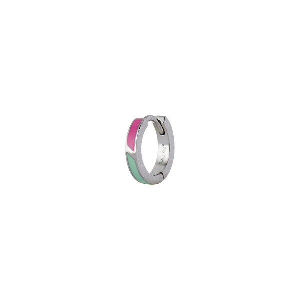 Petit circus huggie earring fresh pink & mint green enamel silver