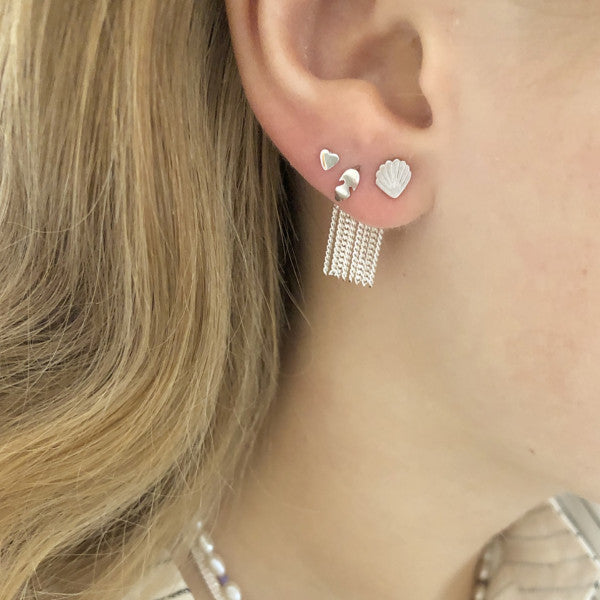 Dancing chains behind ear earring silver