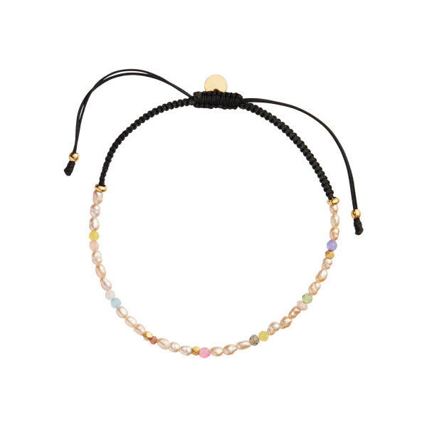 Confetti pearl bracelet with beige and pastel mix with black ribbon