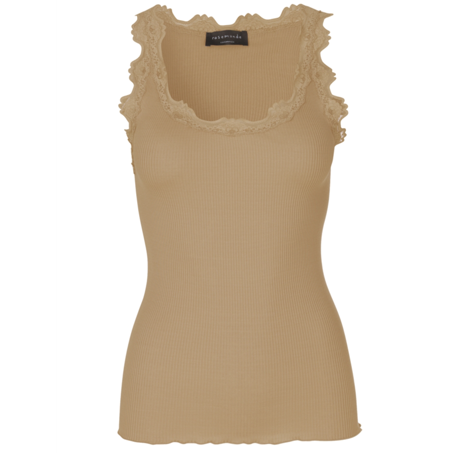 Silketop med blonder / Light camel