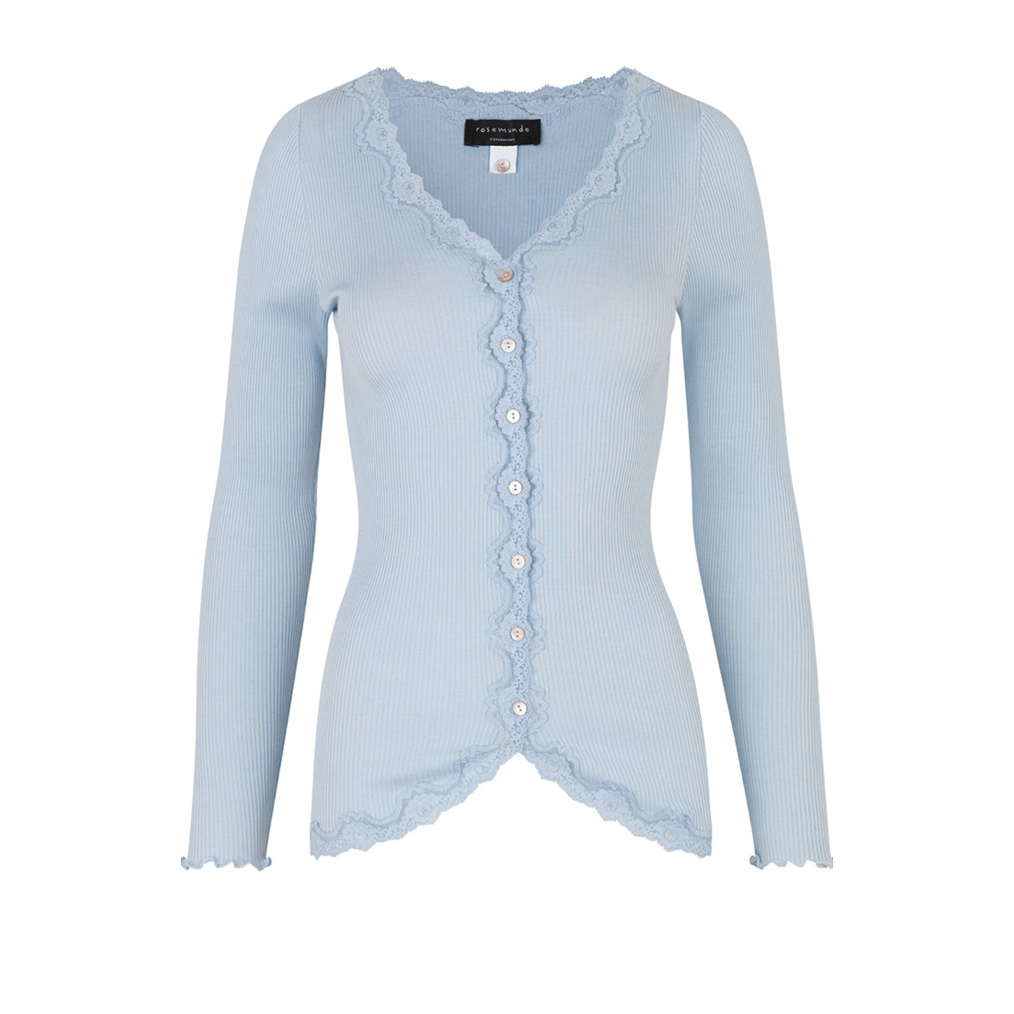 Silkecardigan med blonder / Powder blue