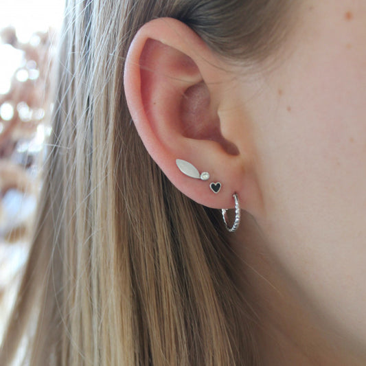 Petit love heart black enamel silver