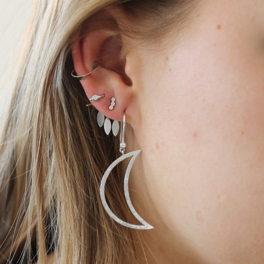Big bella moon with stones earring silver