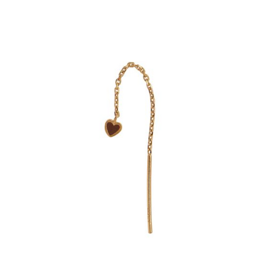 Dangling Love Heart Mocha Enamel Earring / Single