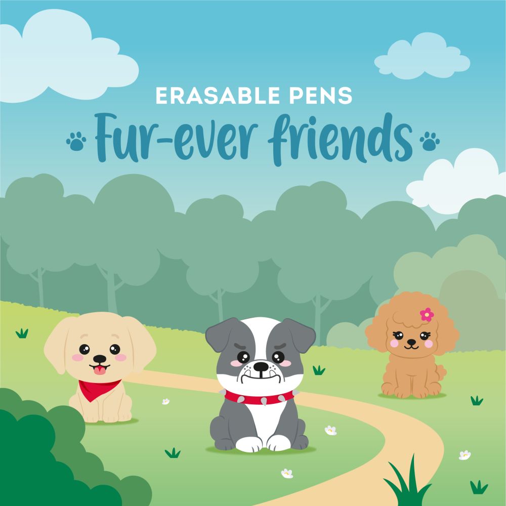 Erasable gel pen Hunde / 3-pack / Fur-ever Friends /Golden retriever/Bulldog/Pudel