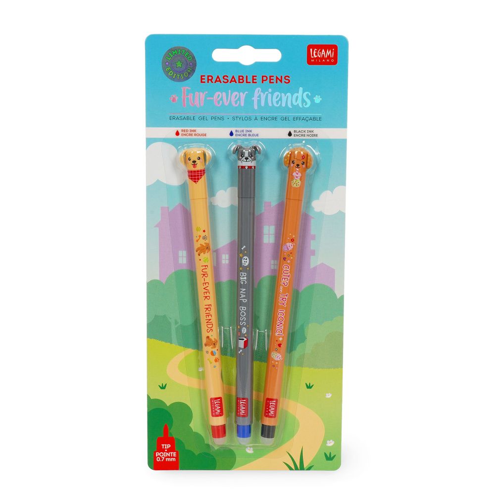 Erasable gel pen Hunde / 3-pack / Fur-ever Friends /Golden retriever/Bulldog/Pudel