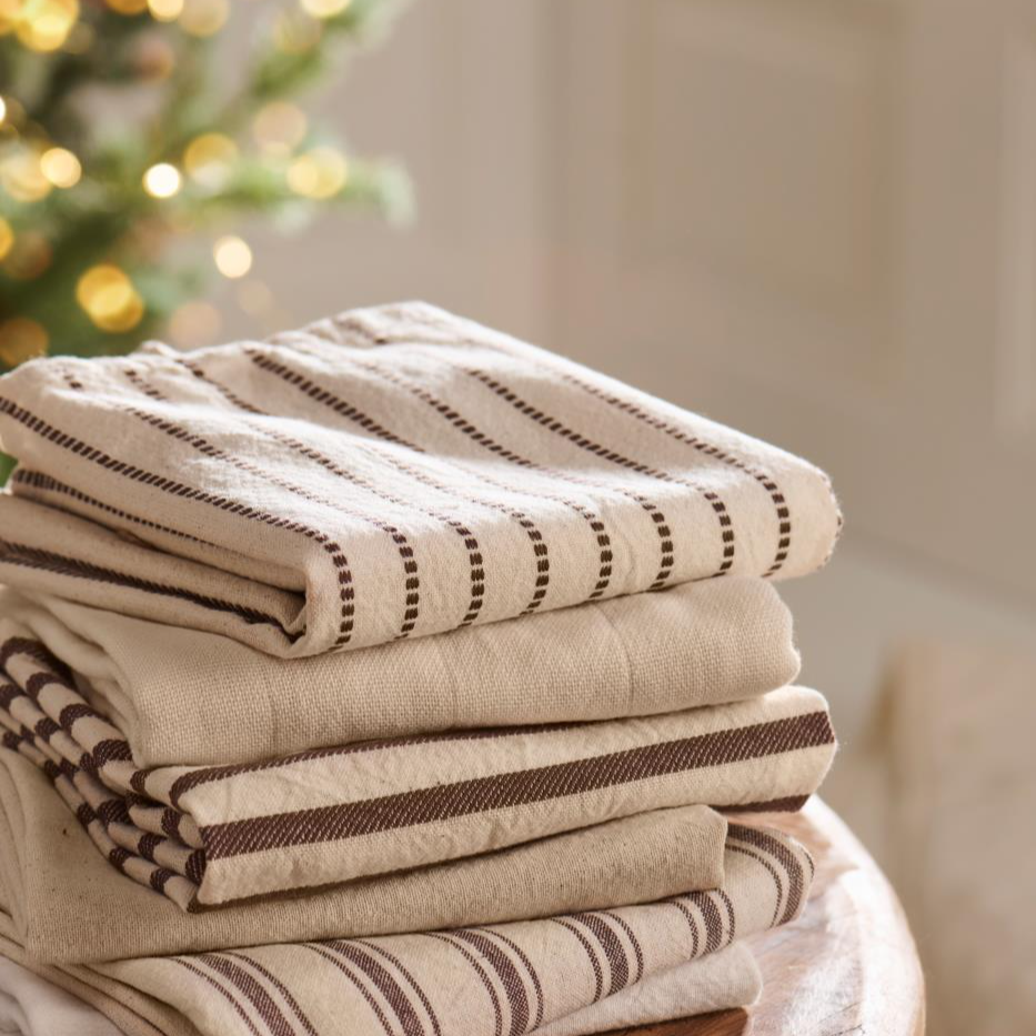 Viskestykke Erling natur m/brune smalle og brede stribe