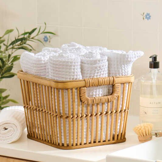 Kurv m/greb åben flet bambus