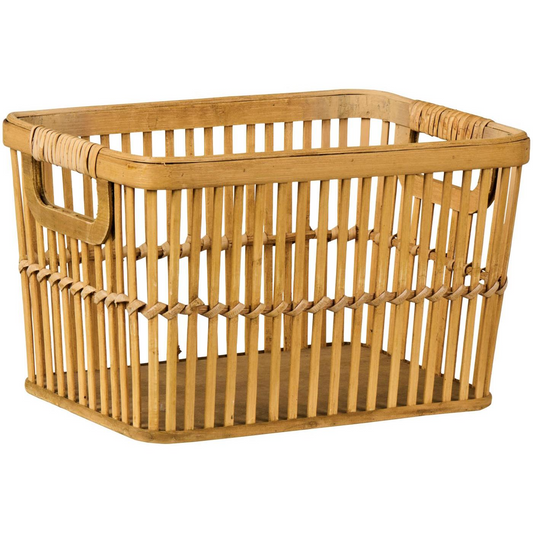 Kurv m/greb åben flet bambus / Stor