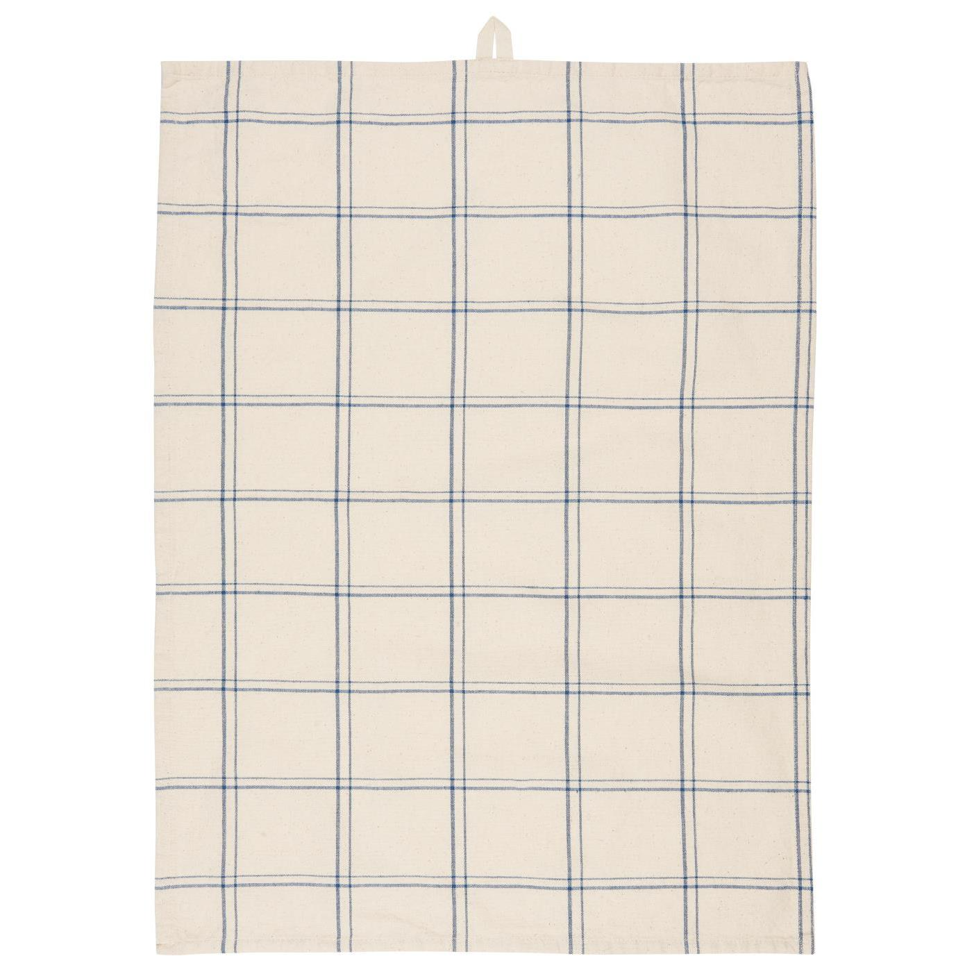 Viskestykke Ebbe natur m/mørkeblåt ternet mønster