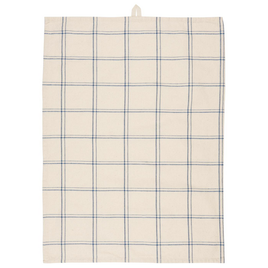 Viskestykke Ebbe natur m/mørkeblåt ternet mønster