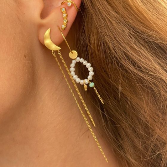 BELLA MOON EARRING WITH LONG CHAINS - SINGLE