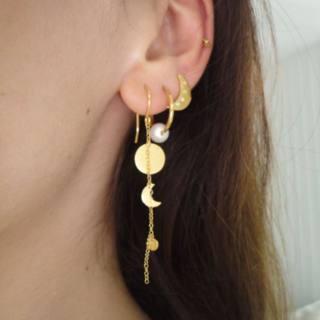 Sun and Moon Earring with Chain / Single