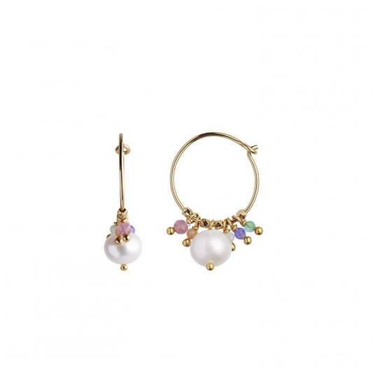 Petit hoop with pearl and candy stones earring