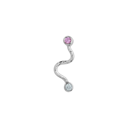 Big wave earring with pastel pink and blue stones silver