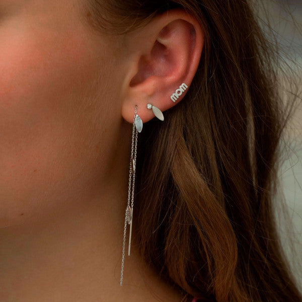 Big dot leaf earring light peridot silver