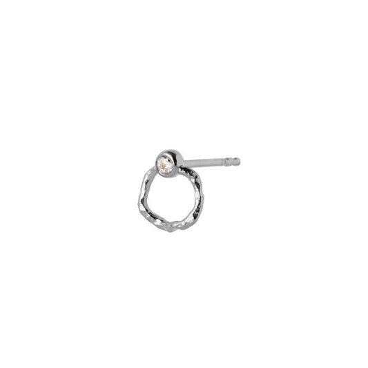 Petit wavy circle earring with stone silver