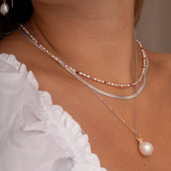Confetti pearl necklace with beige and pastel mix