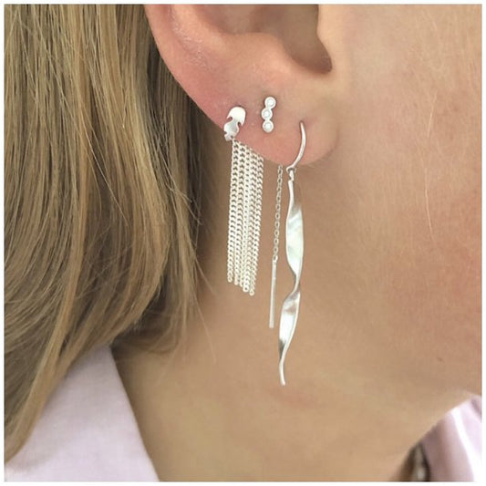 Dancing chains long behind ear earring silver