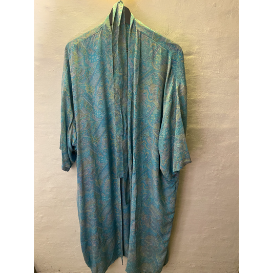 Silke kimono lang / Turkis mønstret