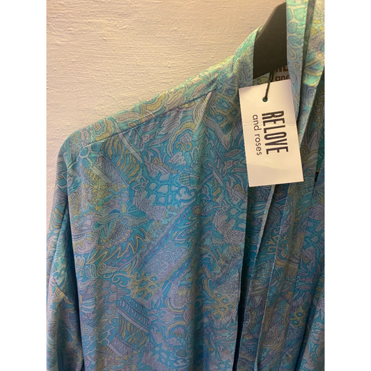 Silke kimono lang / Turkis mønstret