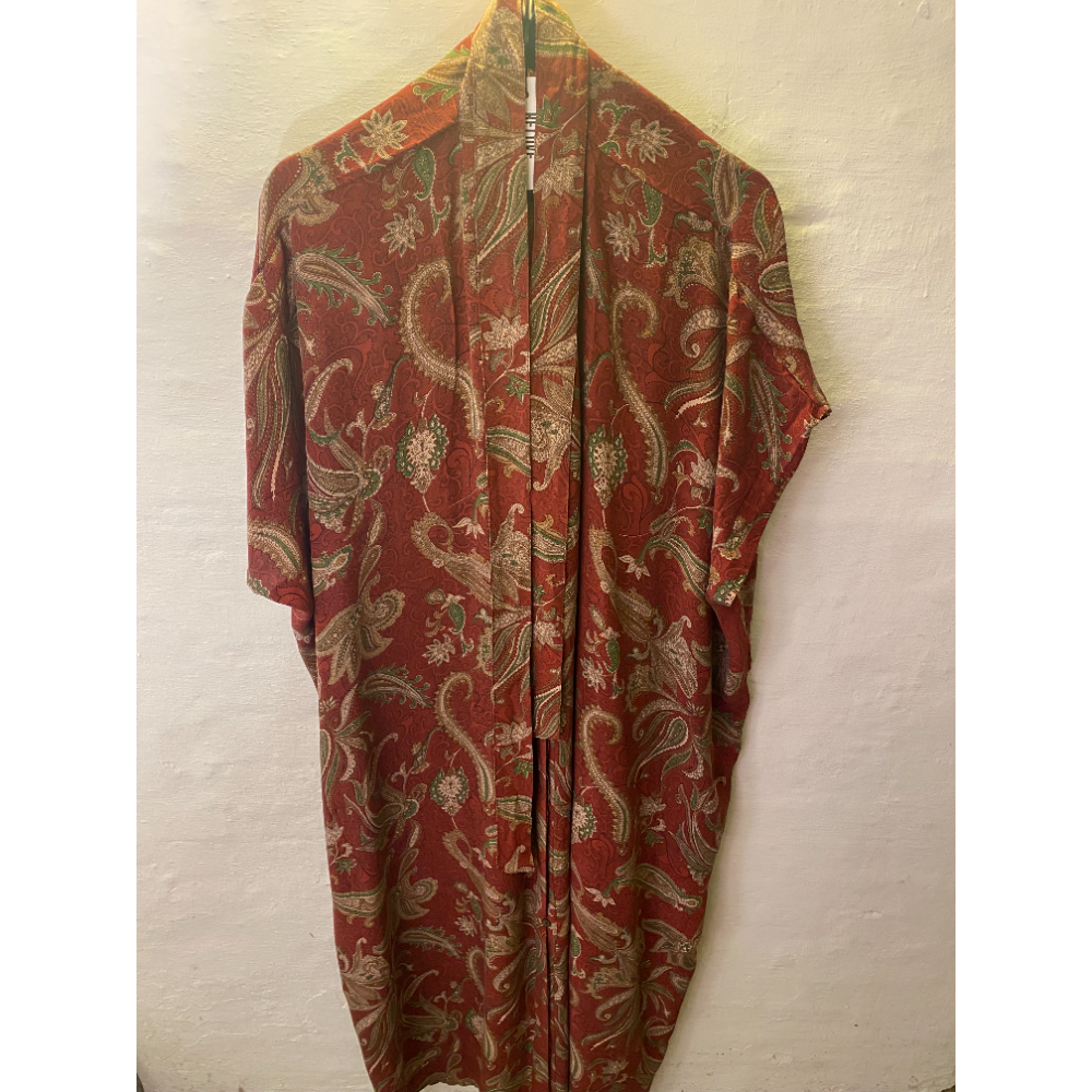 Silke kimono lang / Bordeauxrød mønstret