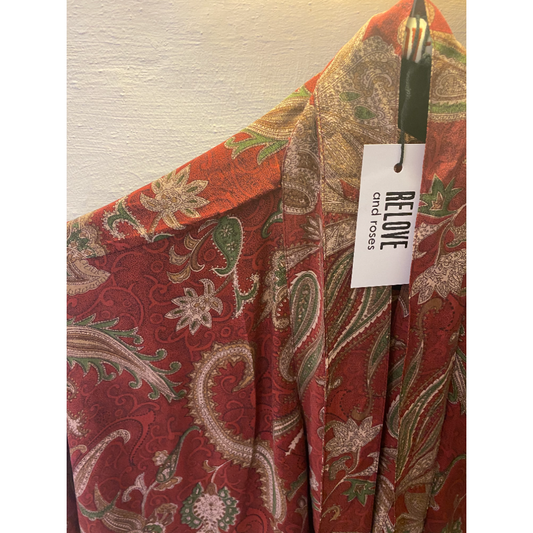 Silke kimono lang / Bordeauxrød mønstret