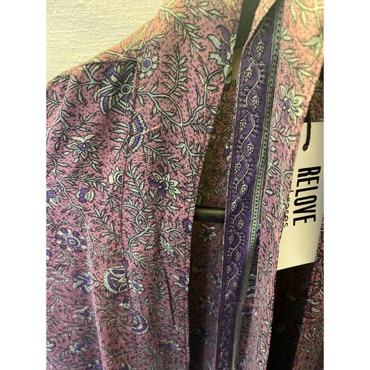 Silke kimono lang / Lilla mønstret