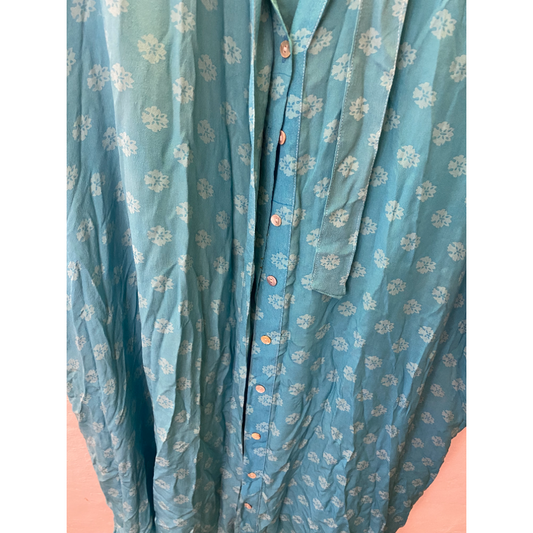 Silke kimono lang / Turkis mønstret m. knapper