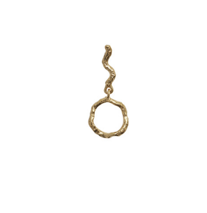 Petit wavy dangling circle earring with stone left