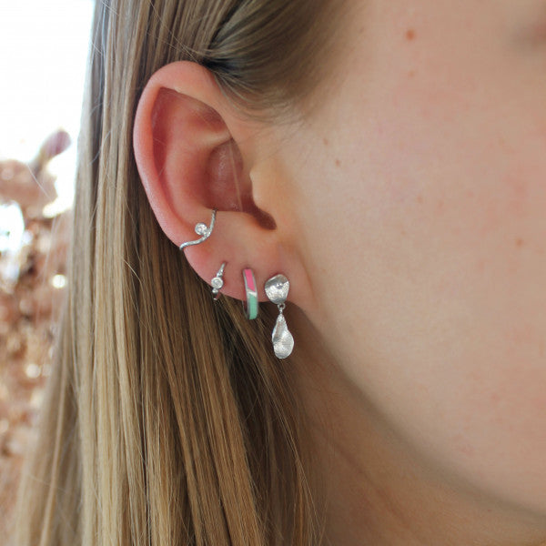 Clear sea earring with stone silver