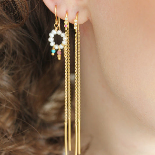 Three dots double chain earring piece / Candy stones