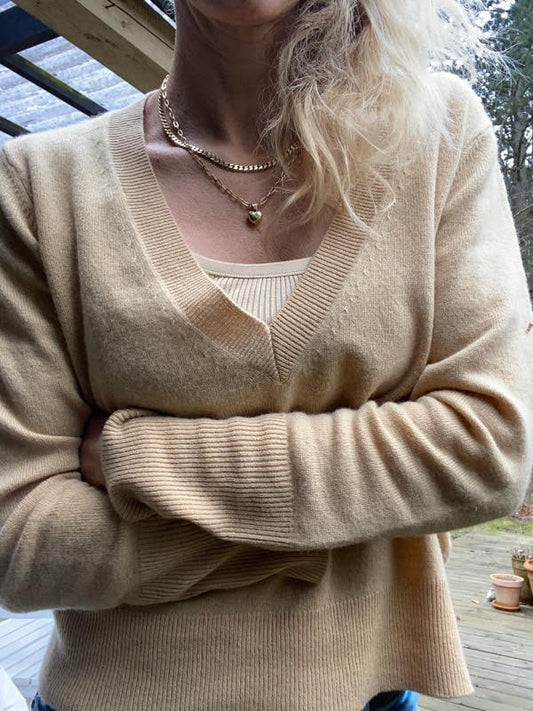 Uld- og cashmere pullover V-neck / Light camel